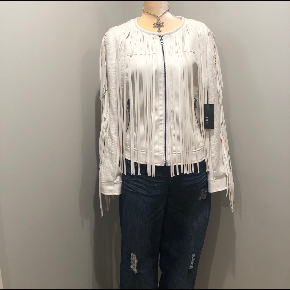 A.N.A White Jacket with leather fringe.